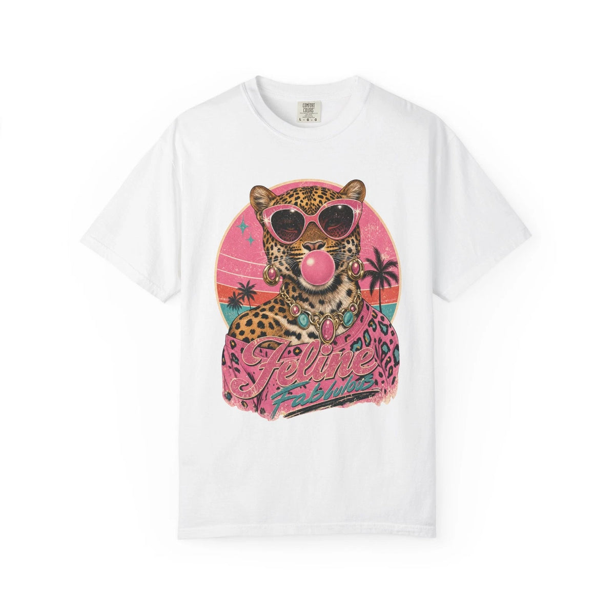 Feline Fabulous Comfort Colors Shirt, Leopard Retro Sunset Tropical Palm Graphic