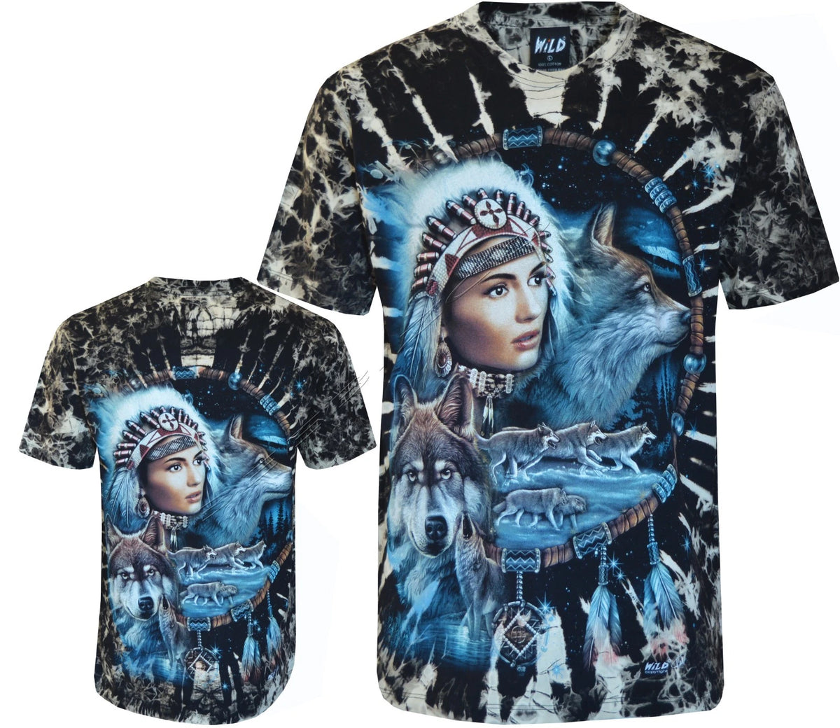 Tie Dye T-Shirt Native American Indian Woman Dream Catcher Glow in Dark by Wild