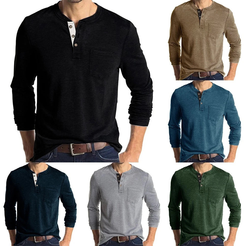 Trendy yet Sophisticated Men's Casual Henley Grandad V Neck Muscle Tee Shirt