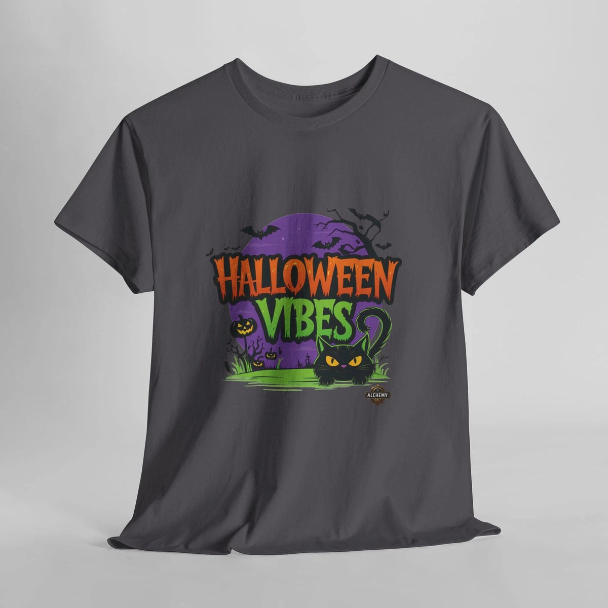 Halloween Vibes Tee | Black Cat, Pumpkin, Spooky Moon