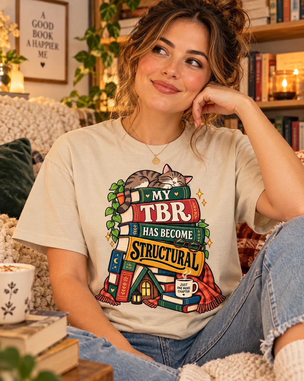 Funny Book Lover Shirt My TBR Has Become Structural Reader Cat Tee