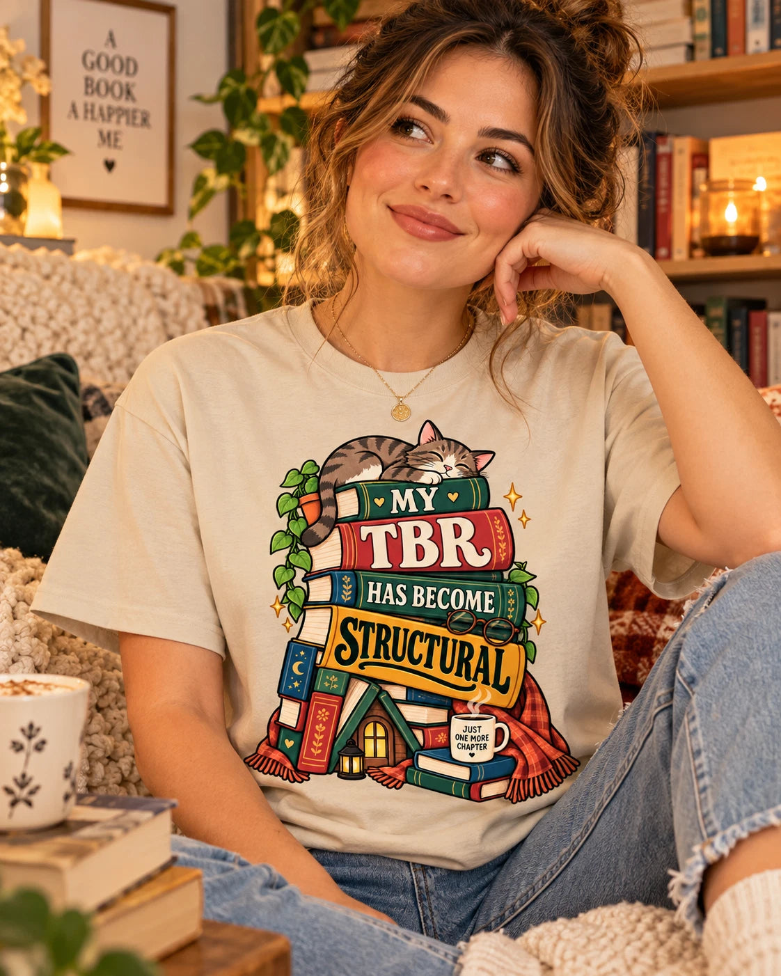 Funny Book Lover Shirt My TBR Has Become Structural Reader Cat Tee