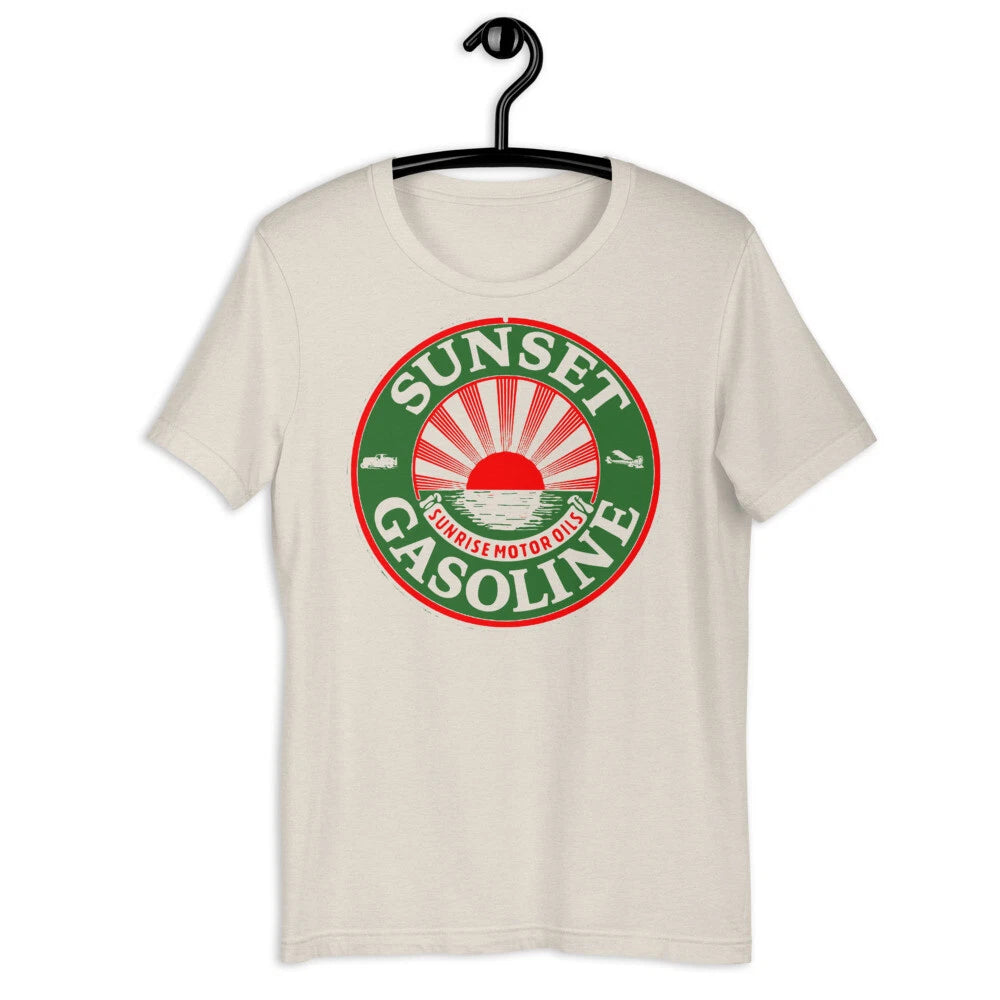 SUNSET GASOLINE Vintage Retro Porcelain Sign Art Short-Sleeve Unisex T-Shirt