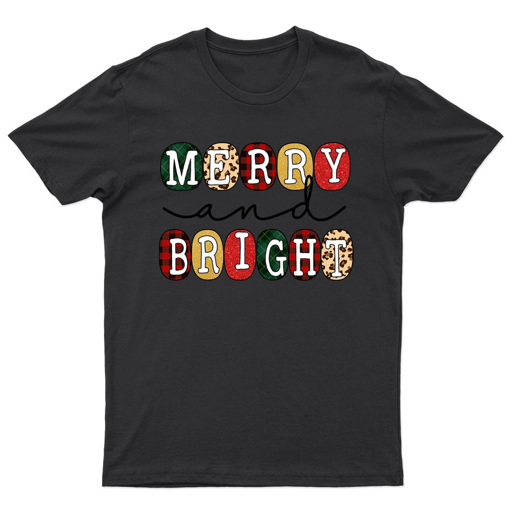 Merry And Bright Christmas T-Shirt Unisex Retro Funny Womens Vintage Mens -a