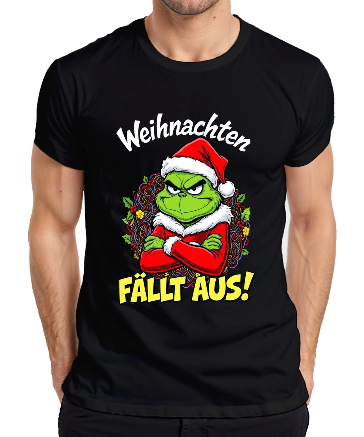 Christmas FALLING OUT Grinch Christmas Wreath Angry Funny Evil Mens T-Shirt