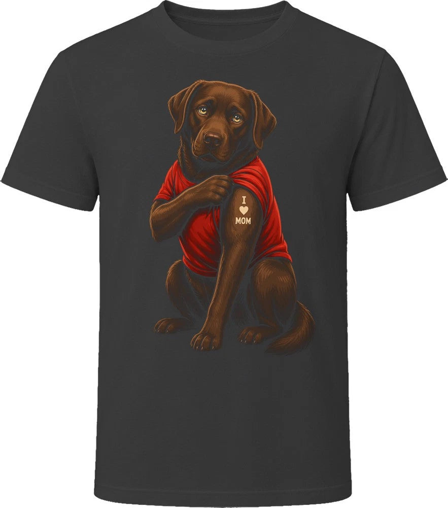 Chocolate Lab Dog I Love Mom Tattoo Cute Dog Dad Gift T Shirt