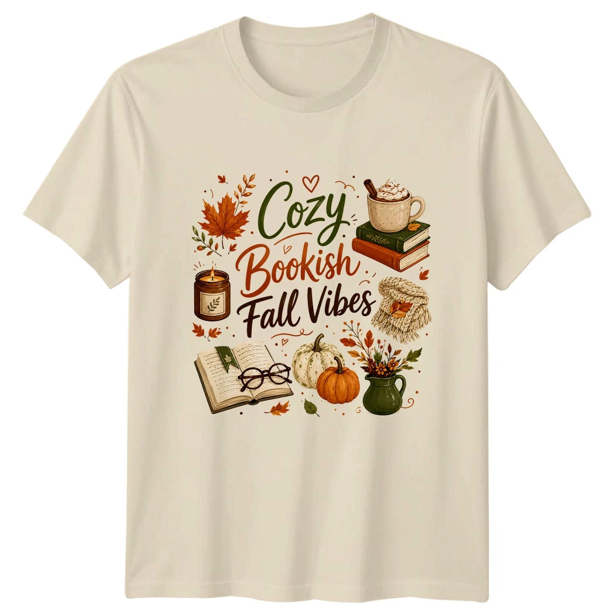 Vintage Cozy Bookish Fall Vibes T-Shirt Autumn Reading Book Lover Gift