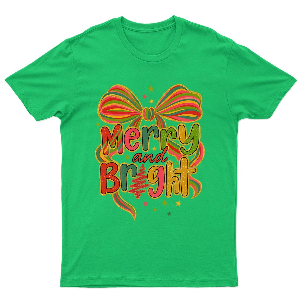 Merry And Bright Christmas T-Shirt Unisex Retro Funny Womens Vintage Mens -h