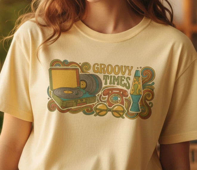 Groovy Times Retro Shirt Vintage 70s 80s Hippie Aesthetic Nostalgia Gift