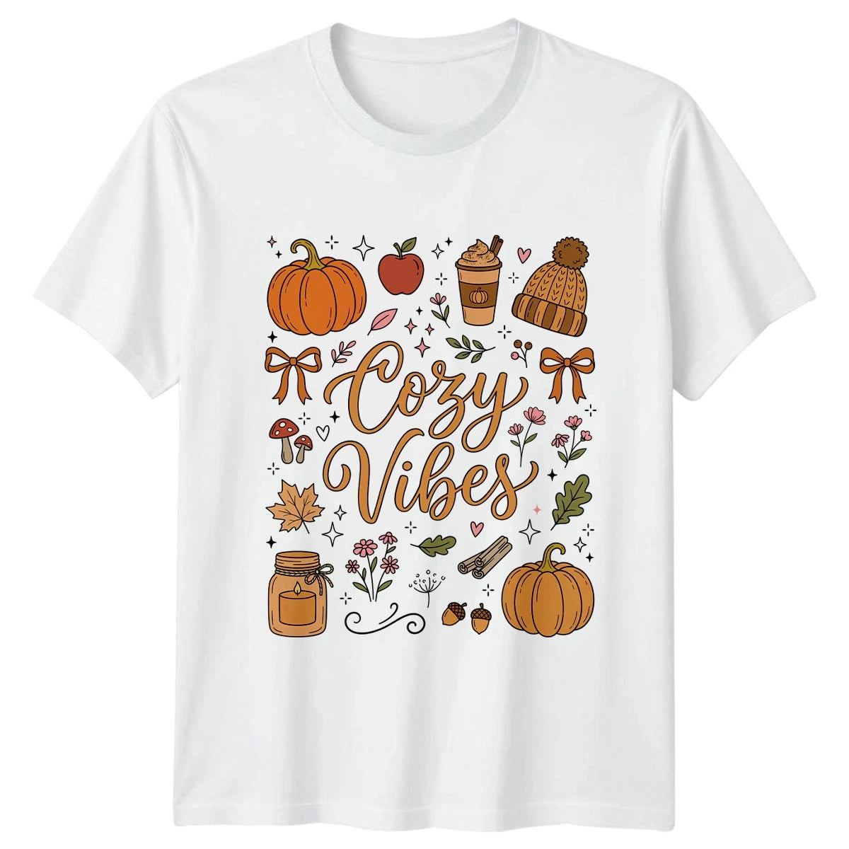 Cozy Vibes T-Shirt Cute Autumn Pumpkin Floral Seasonal Nature Lover Gift
