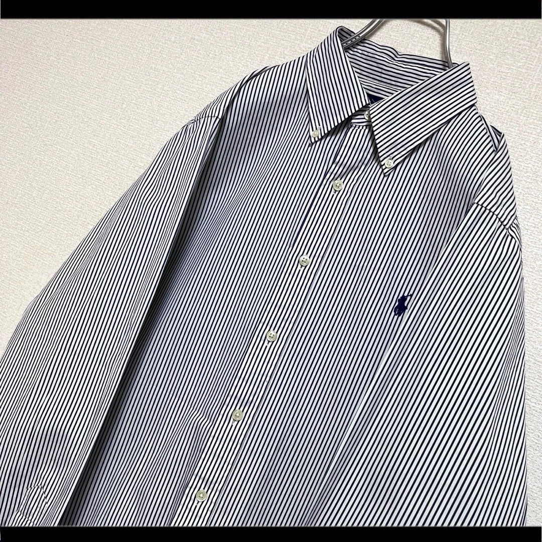 Ralph Lauren Long Sleeve BD Shirt Purple Navy Stripe Pony Embroidery M Japan