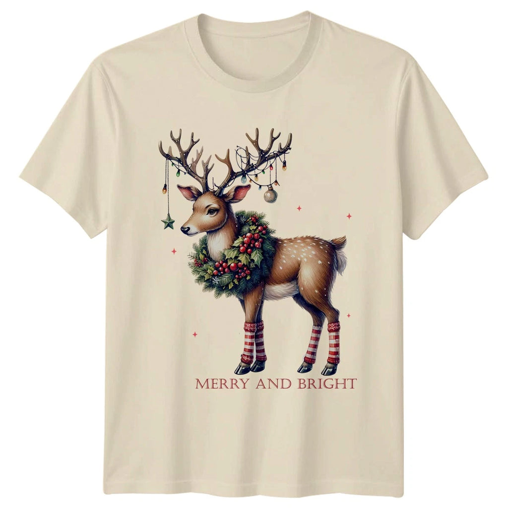 Merry And Bright Christmas Reindeer Holidays Mens Womens Graphic Tee