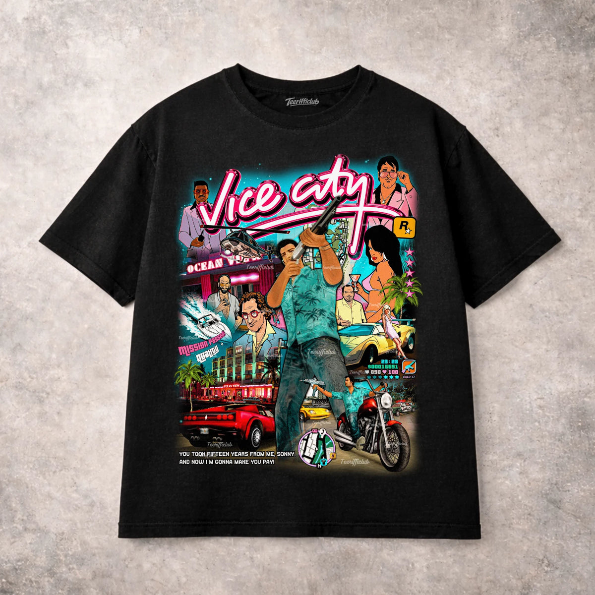 GTA Vice City Graphic T Shirt Retro Video Game 80s Miami Unisex Gamer Tee