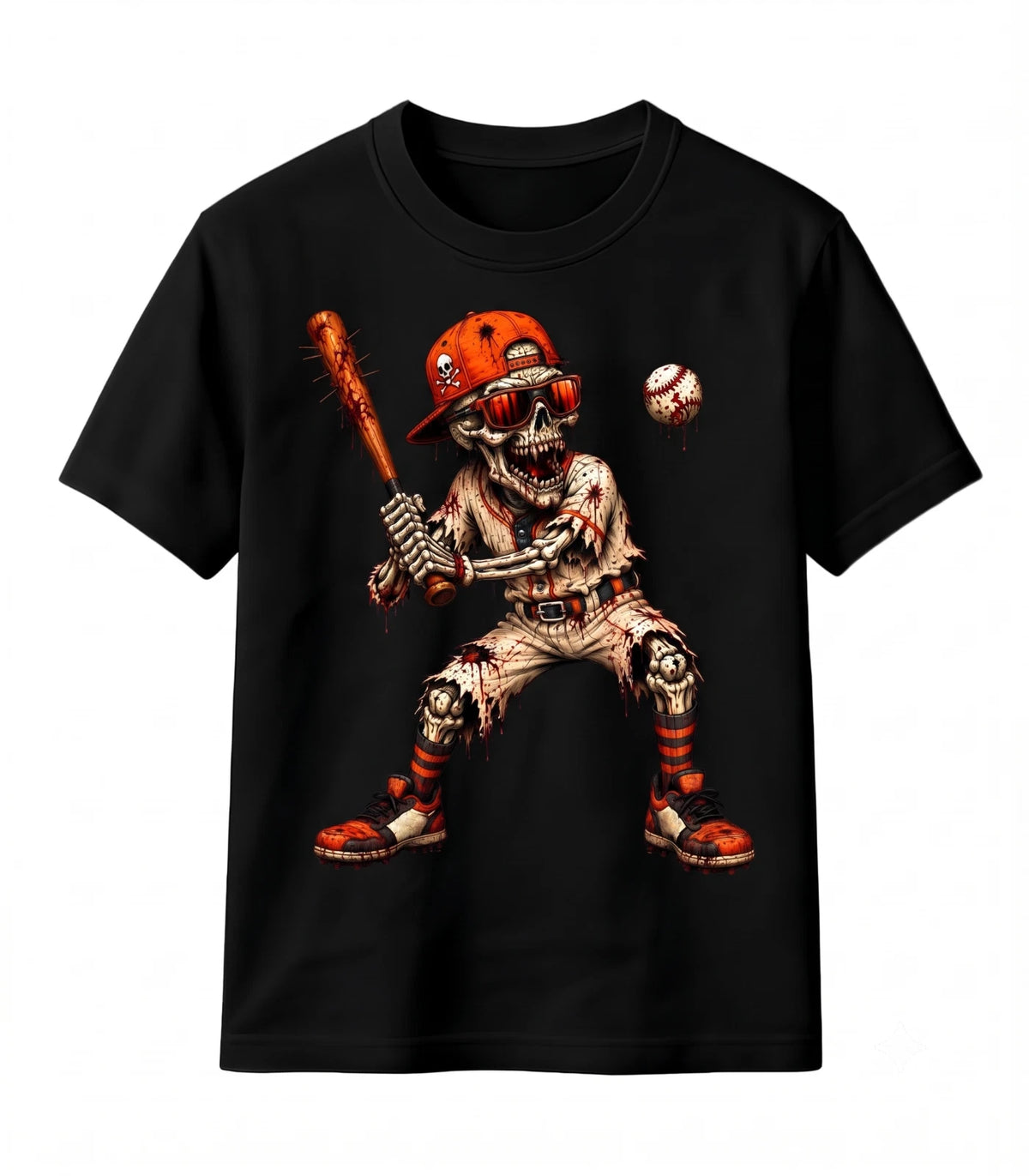 Funny Sports Skull T-Shirt Skeleton Baseball Halloween Graphic Tee Top