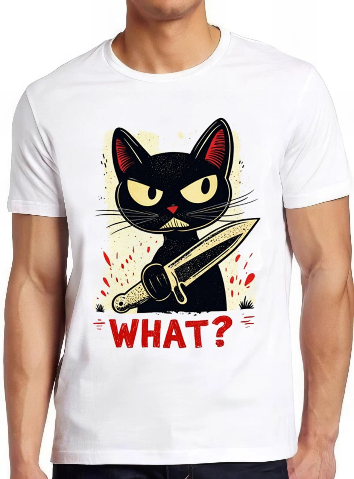 Cat What Murderous Black Cat With Knife Halloween Movie Gift Tee T Shirt 8008