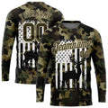 Custom Camo 3D Animal Deer Hunting American Flag Long Sleeve T-Shirt HS1522