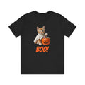 Halloween Boo t-shirt with a cat. Halloween cat t-shirt. Halloween cat tshirt