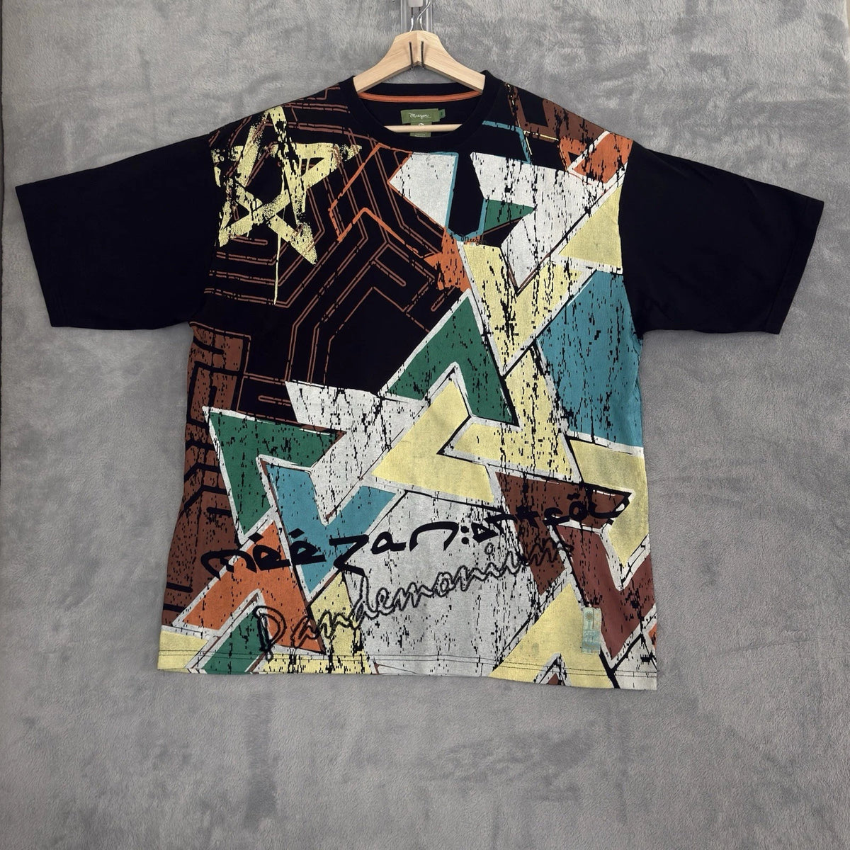 VTG Meezan Art Couture T Shirt Mens 2XL Abstract Graffiti Embroidered
