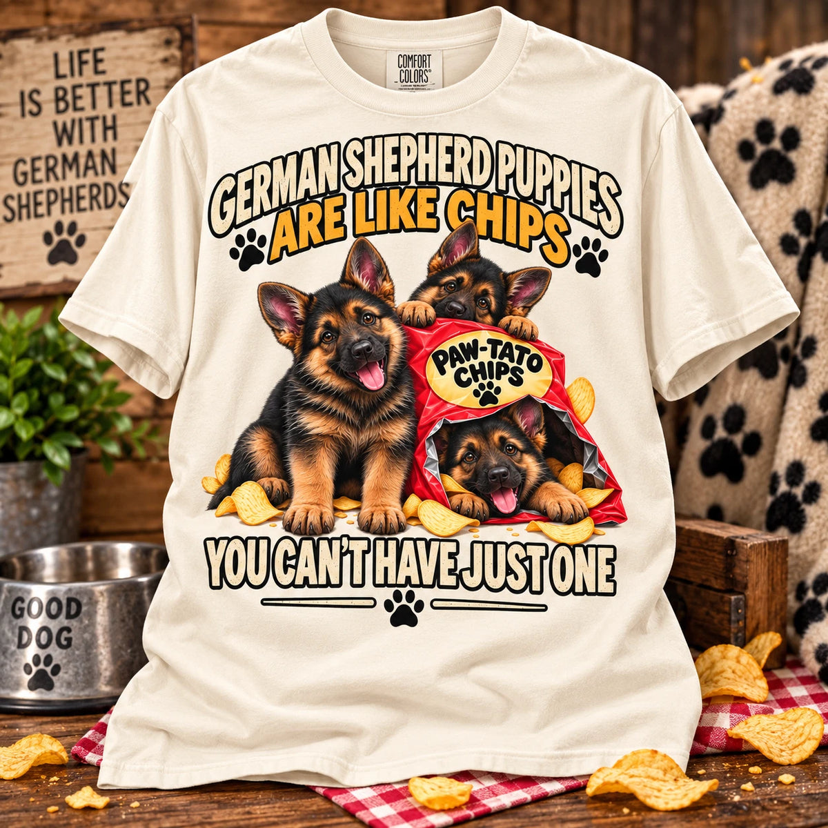 German Shepherd Puppies Are Like Chips Funny GSD Shirt Dog Lover Gift