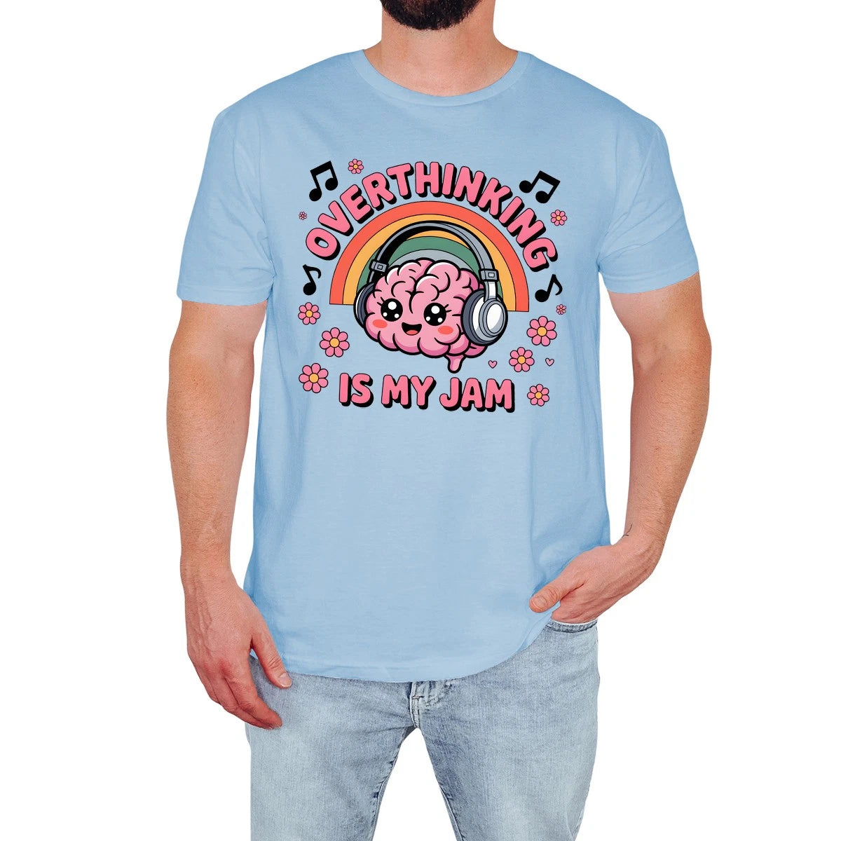 Overthinking Is My Jam Mens T-Shirt Funny Brain Retro Novelty Gift For Him