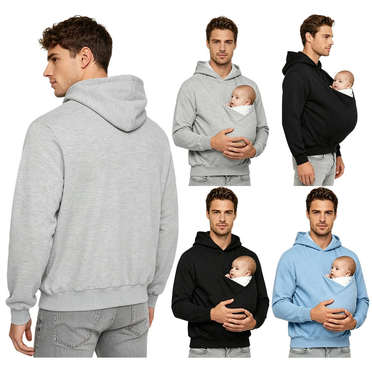 Men Top Kangaroo Baby Pouch Sweatshirt Dad Sweater Hoodie Comfortable Pullover