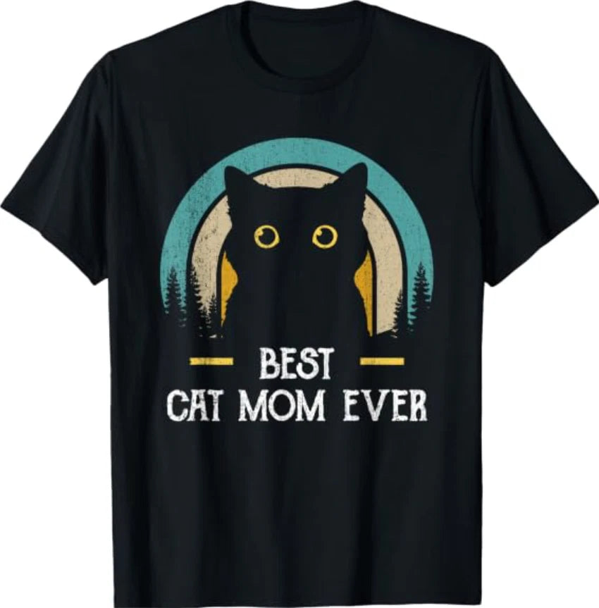 Mother's Day Cat Mommy Black Cat, Retro Best Cat Mom Ever Black T-Shirt