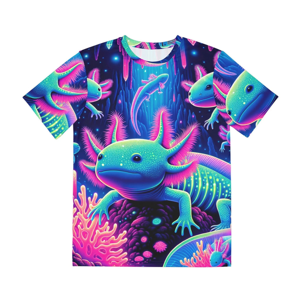 All Over Print T Shirt Luminous Axolotls in Glowing Grotto