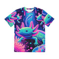 All Over Print T Shirt Luminous Axolotls in Glowing Grotto