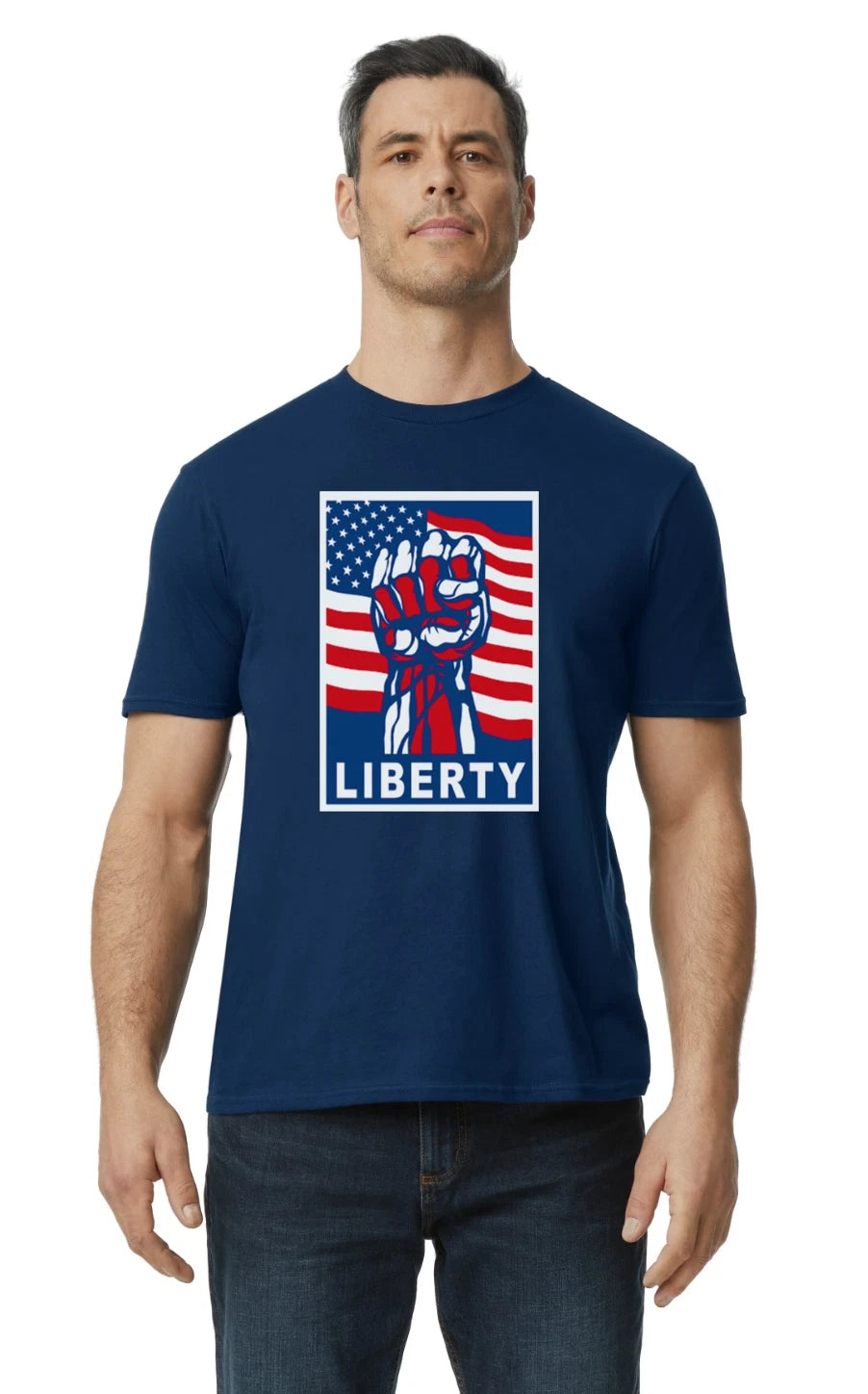Liberty and Justice for all Political quote American Flag blue T-Shirt Gift Tee