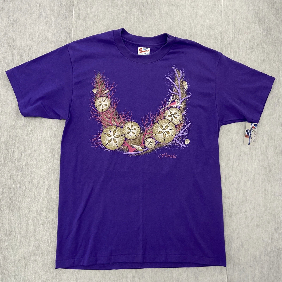 VINTAGE Florida Shirt Adult Large Purple Coral Reef Ecosystem Hanes Mens L NEW