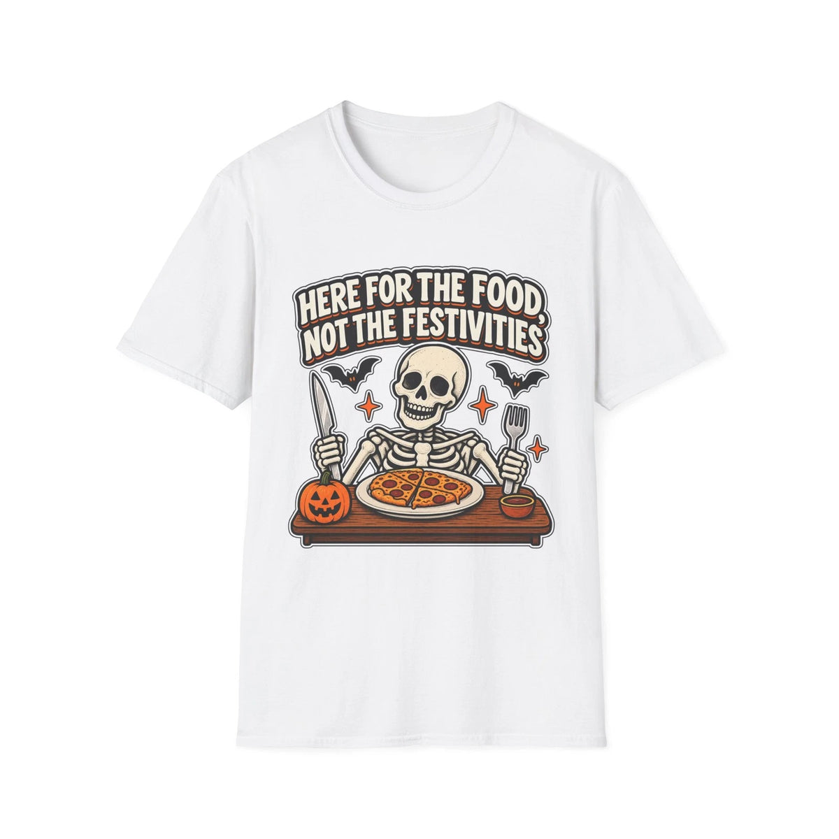 Here For The Food Halloween T Shirt Funny Skeleton Foodie Party Tee