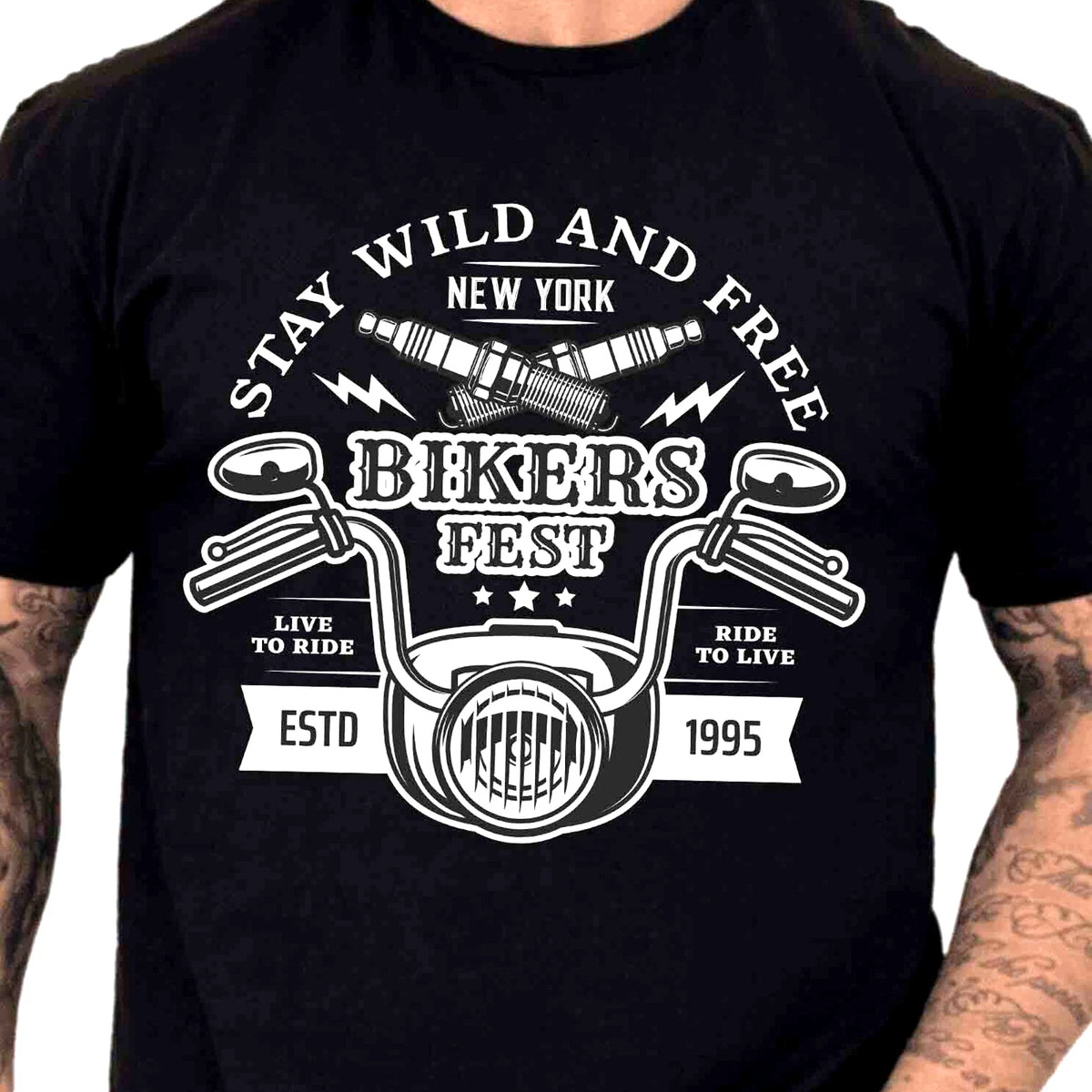 Bikers Fest T-Shirt Stay Wild And Free Motorcycle Graphic Tee Chopper Vintage