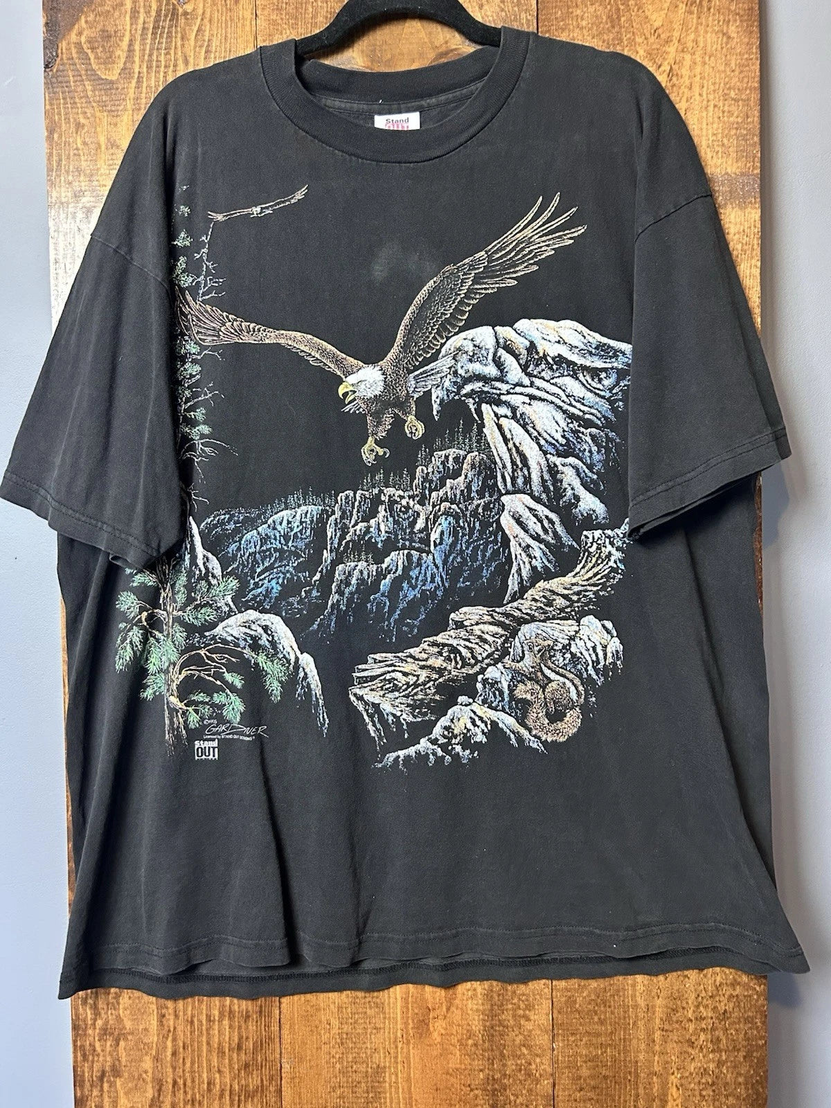VTG Stand Out Shirt Large Hidden 1995 Bald Eagle Design Artsy Mountain Outdoor