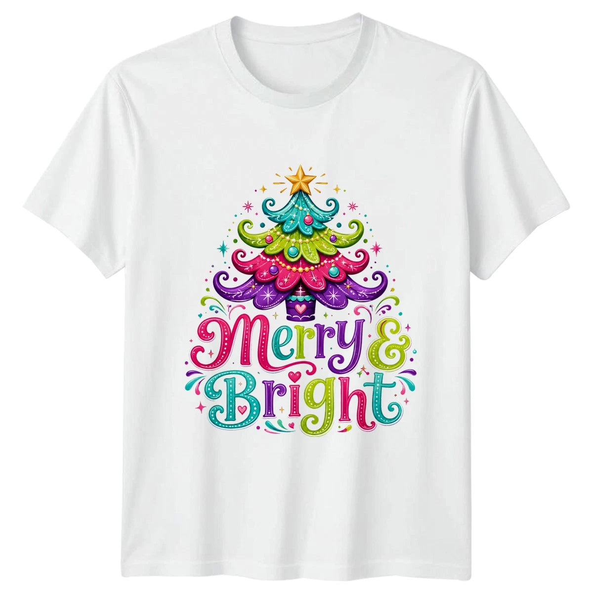 Cute Colourful Christmas Tree T-Shirt Merry And Bright Festive Holiday Gift