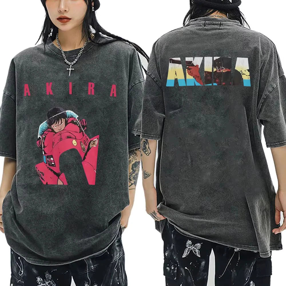 Akira Anime Shotaro Kaneda Washed Black Graphic Shirt Vintage Y2K Streetwear Tee