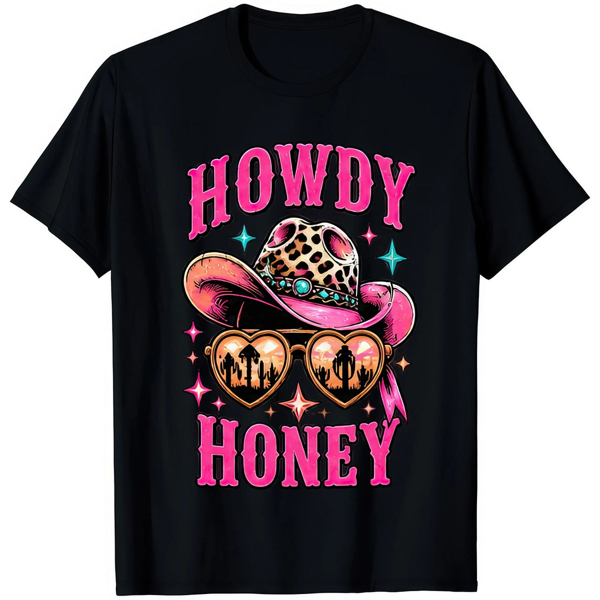 Howdy Honey Heart Sunglasses Leopard Cowgirl Rodeo Western Retro Gift T Shirt
