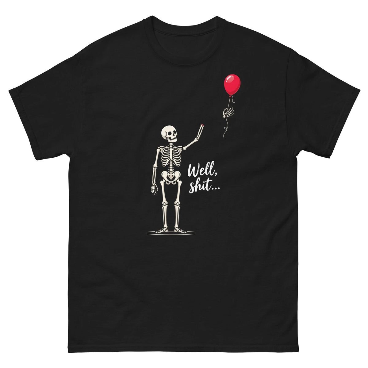 Halloween Skeleton Red Balloon Graphic Tee Funny Skeleton Art Casual T Shirt