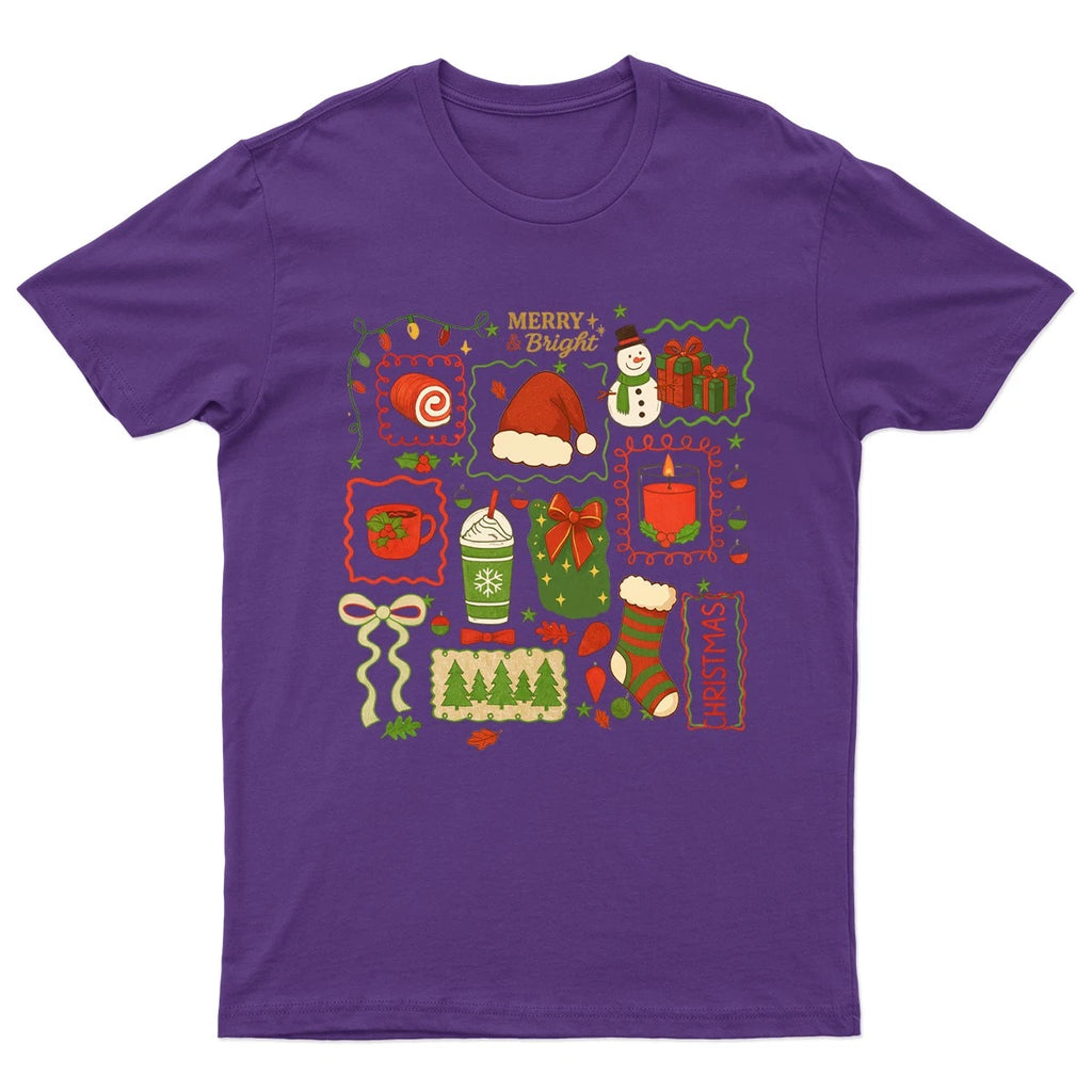 Merry And Bright Christmas T-Shirt Unisex Retro Seasonal Funny Xmas Santa -b