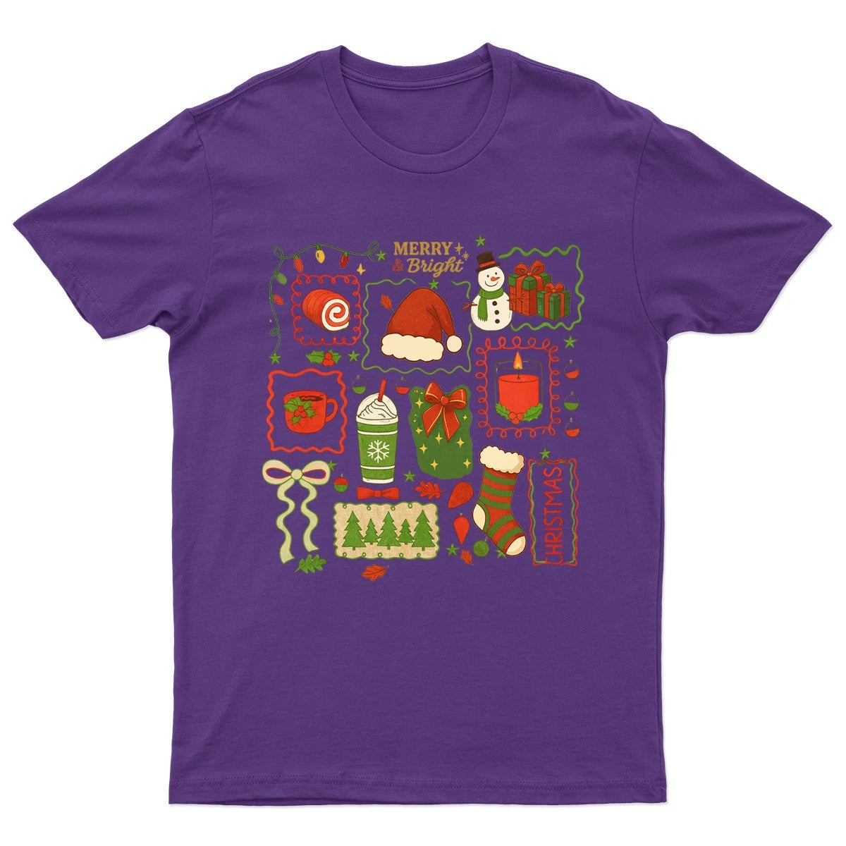 Merry And Bright Christmas T-Shirt Unisex Retro Seasonal Funny Xmas Santa -b
