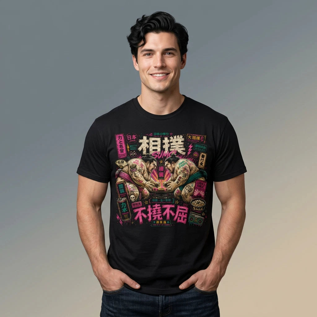 Sumo Wrestling T-Shirt | Y2K Neon Japanese Sumo Wrestlers Graphic Tee