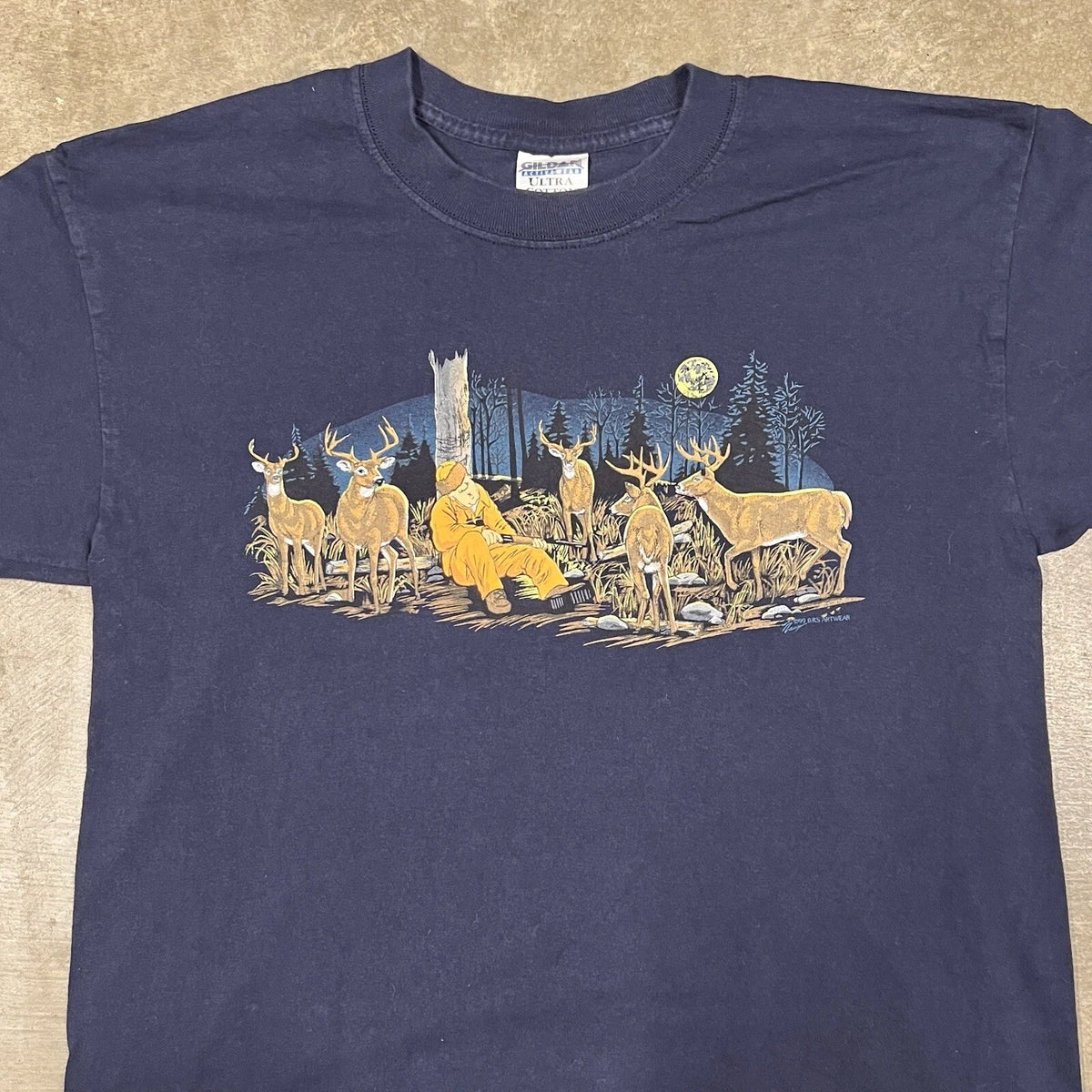 VTG Hunter T Shirt Funny Deer Graphic 90s 1999 BRS Artwear Navy Hunting Sz XL