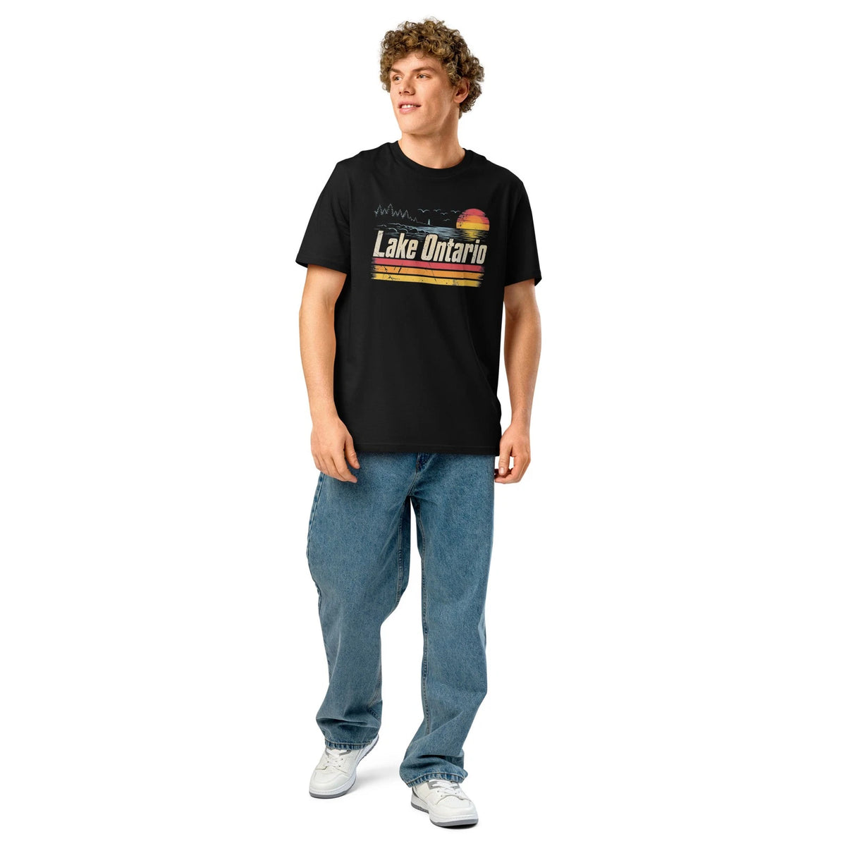 Retro Sunset Great Lakes Lake Ontario North America Unisex ribbed neck t-shirt