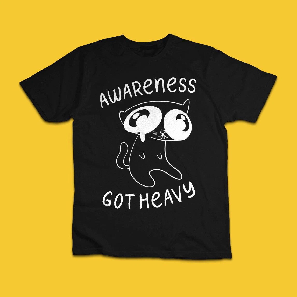 Awareness Got Heavy Funny Overthinking Cat Graphic T-Shirt
