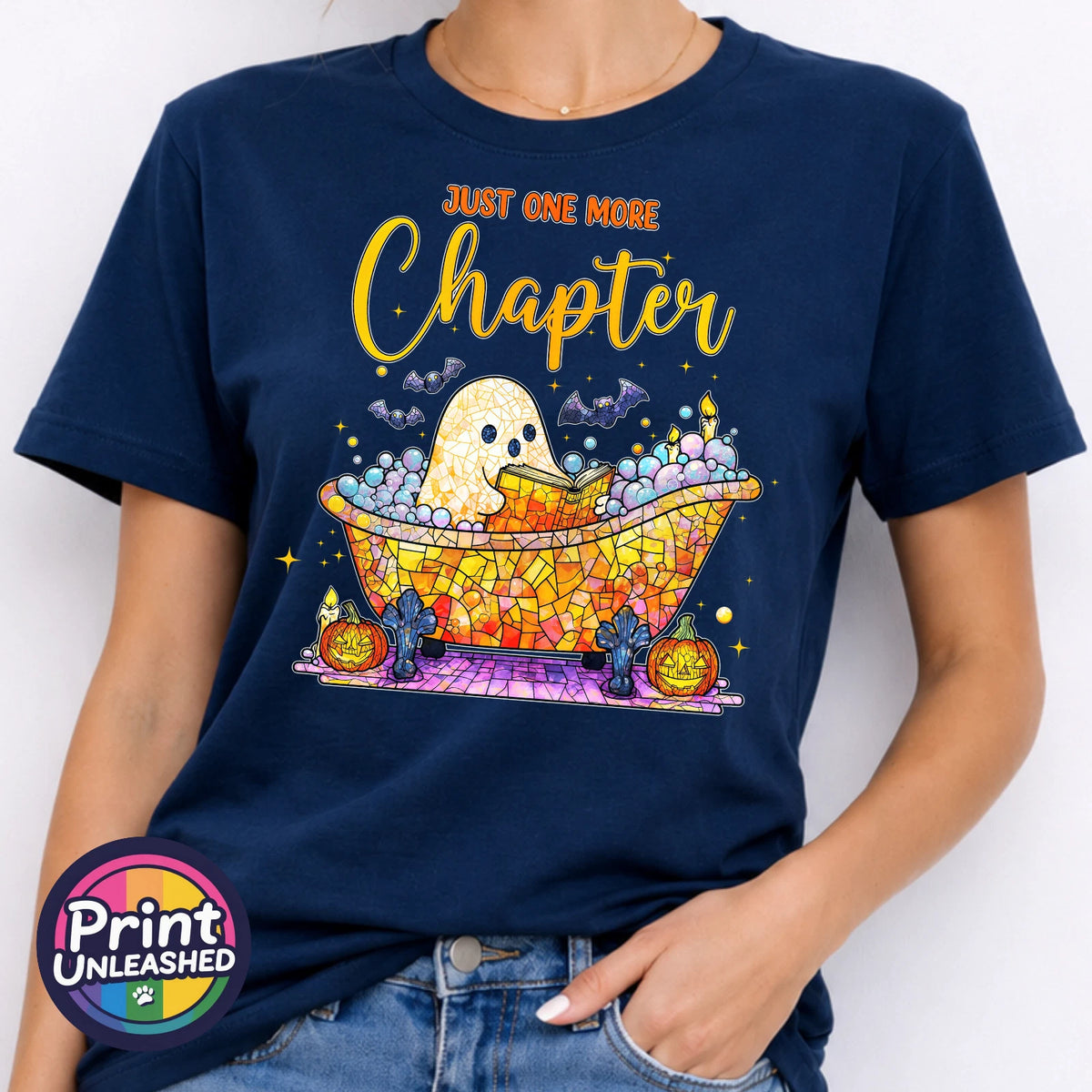 Just One More Chapter T-Shirt Ghost Reading Book In Bath Tee Book Lover Top Gift