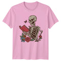 Skeleton Reading Book With Flowers Womens T-Shirt Dark Academia Gift For Her
