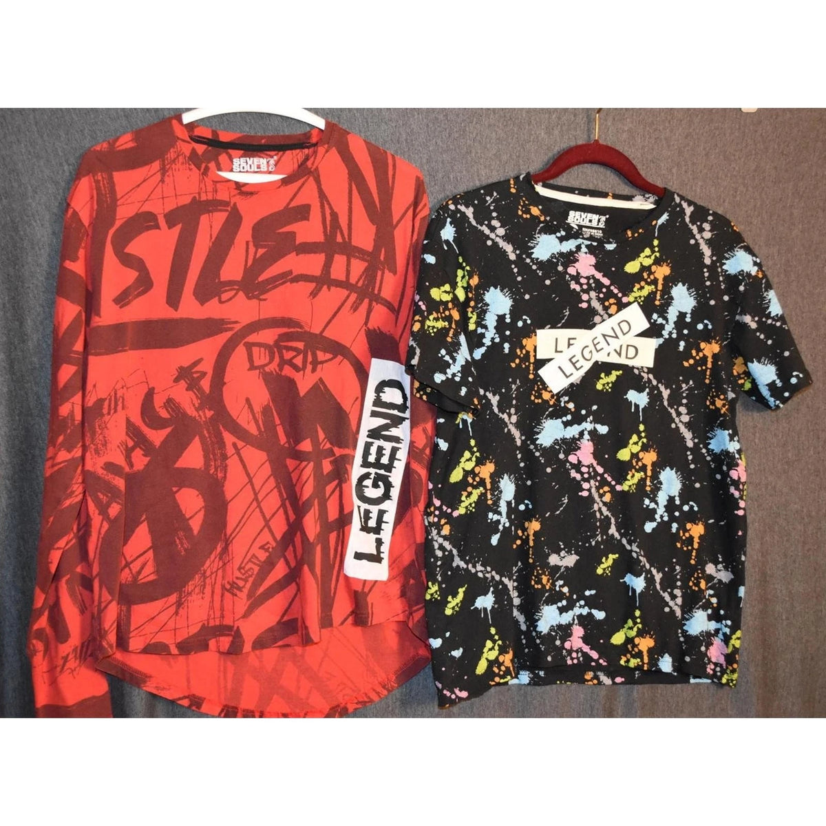 Seven Souls Men's Large Y2K Style Street Skateboarding T-Shirts Lot of 2 Legend