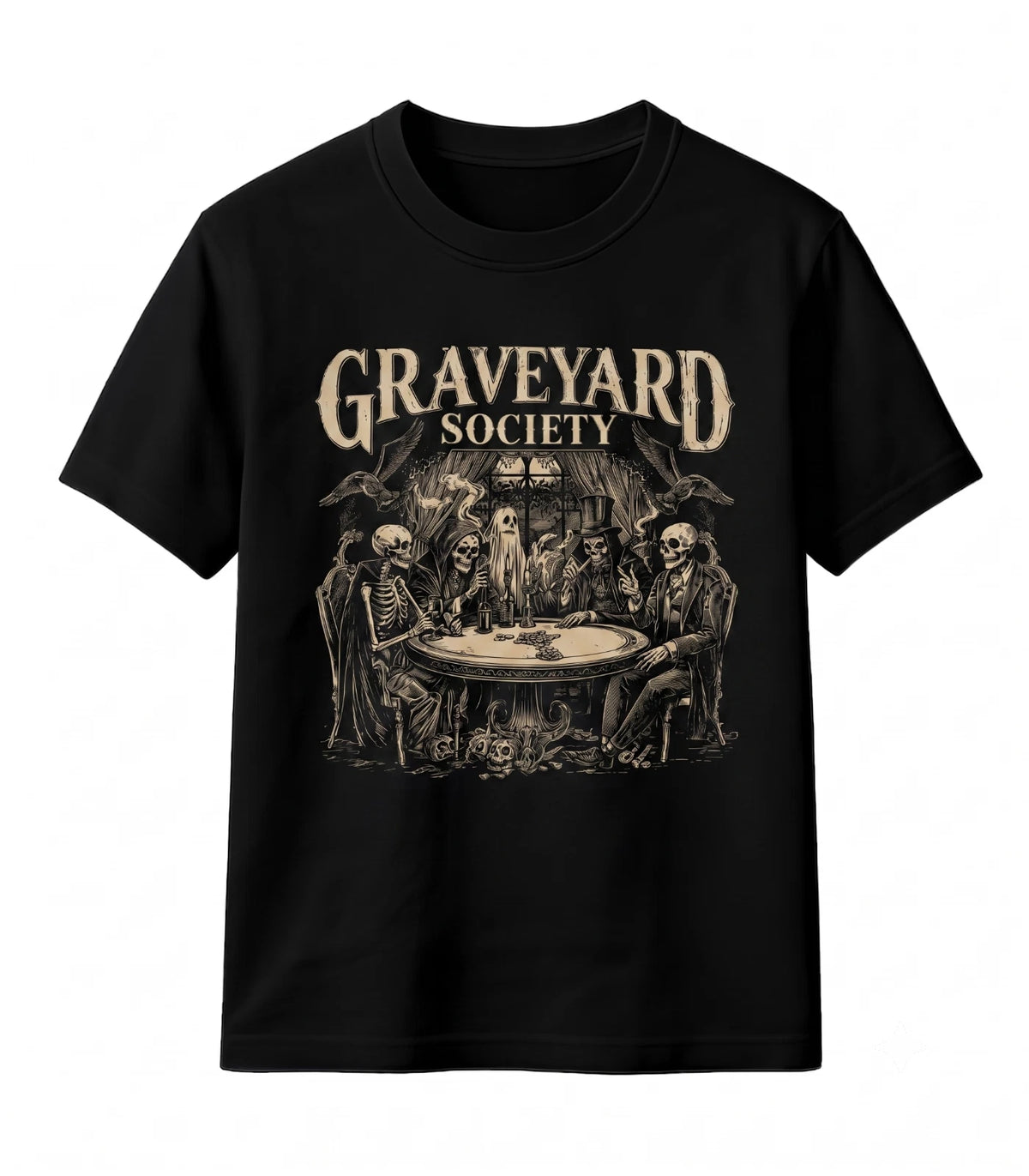 Graveyard Society Skeleton Poker Shirt Gothic Tee Vintage Halloween Graphic