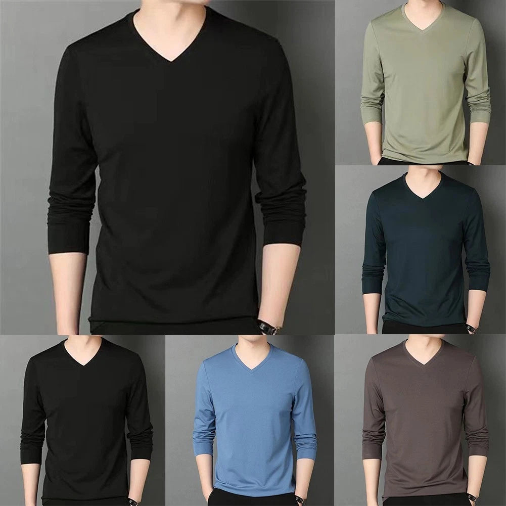 Trendy Men's V Neck Long Sleeve Muscle T Shirt Casual Tee Top Activewear