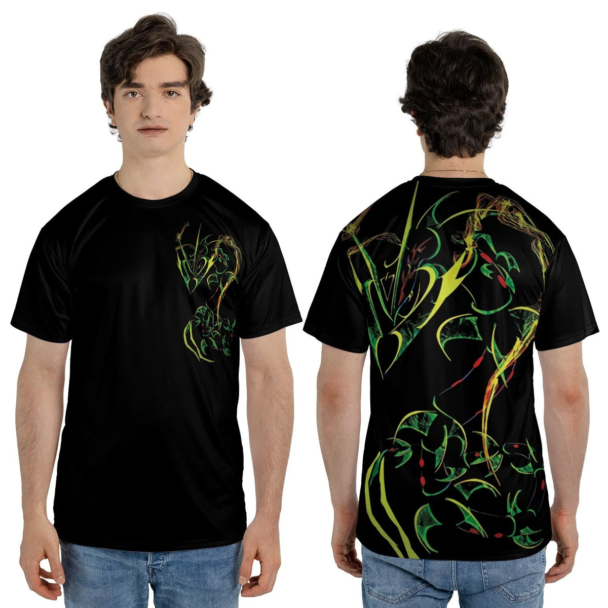 Rayquaza Pkm T-Shirt Abstract Tribal Art Style Graphic Tee Black Men’s S-5XL