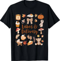 Fall Labor and Delivery Nurse Autumn Leaves Pumpkin Bow Bear T-Shirt
